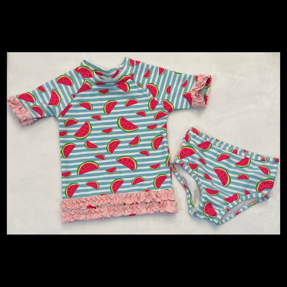 Ruffle Butts 2T stripe watermelom swimsuit rash guard bikini. PERFECT CONDITION